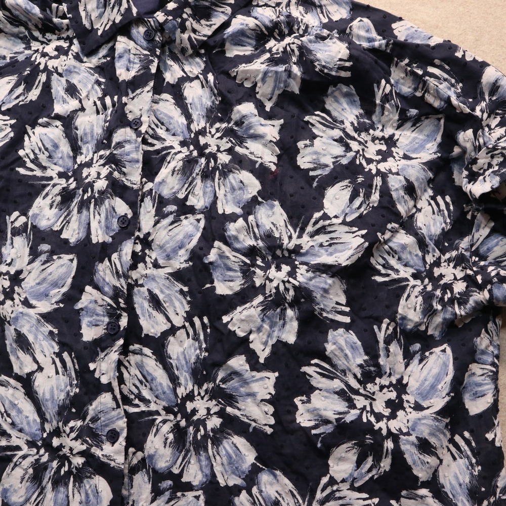 Lafayette 148 Top 2X Floral Button Down Modern Cotton Clip Dot Short Sleeve - Picture 2 of 7